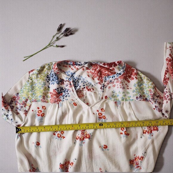 Lucky Brand Floral Peasant Blouse Boho Top White Multicolor – Size L - Picture 8 of 11